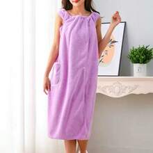 女士浴袍浴巾，建议体重88-165磅（约40-75公斤），大码用户请谨慎购买。速干SPA浴巾，加厚肩带，图案可穿戴浴裙，吸水性强，适用于家庭浴室、桑拿房等场所。新款菠萝刺绣浴裙，可穿戴式大码浴巾，不掉毛，适用于美容院、酒店、运动场所、家居等。毛巾，护肤浴巾。 - Purple Daisy long bath towel - 查看 8