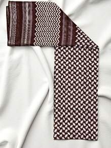 Chal para hombre de poliéster en marrón café y blanco con tejido jacquard, atuendo casual para Oriente Medio y la región árabe, para primavera/verano/otoño