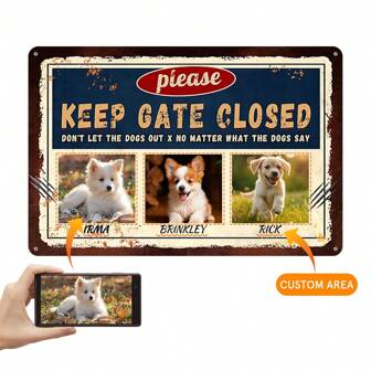 30*20cm (12*8in) Personalized Tin Sign With Customizable Graphics And Text - House Reminder Sign, "Don't Let The Dog Out" To Prevent Pets From Getting Lost, Custom Pet Reminder Sign Decoration Items, Easy To Install On Fences And Doors