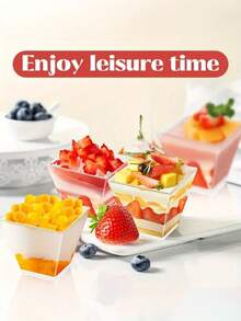 100/50/25/5 Pcs 2oz 60ml Transparent/Gold Powder Dessert Cups (With Spoon), Mini Reusable Dessert Cups, Party Supplies, Mousse Cups, Pudding Cups, Outdoor Travel And Picnics