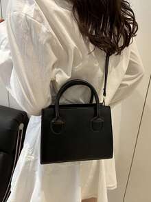 纯色 PU 皮革手提包，简约休闲小方包，通勤迷你单肩包，时尚斜挎包，适合外出