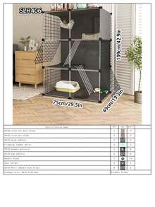 Indoor Cat Cage, Enclosed Cat Villa With Litter Box, Large Space For Cats, Grey Multi-Layer Cat House - Multicolor - View 15