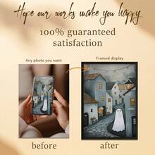 1 pieza, Foto personalizada, Marco de madera con plexiglás pulido, es muy apropiado para la decoración del hogar en Halloween, póster artístico impreso en lienzo personalizado, perfecto para familias, parejas, recuerdos de mascotas, el regalo perfecto para conmemorar Halloween