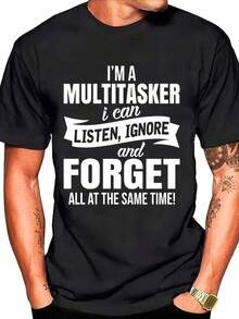 Soy una Camiseta Estampada Multitarea con un Gráfico Divertido, Camiseta Negra de Verano de Manga Corta - Negro - Ver 6
