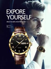 1pc Men Watches, A Stylish Casual Sports Quartz Watch With A Pu Leather Strap. It Is Suitable For Wearing On Occasions Such As Work, Travel, And Business Activities. It Is A Daily Ornament, A Men's Present, A Festival Gift, An Eid Al-Adha Gift For Family And Friends, And A Father's Day Gift.