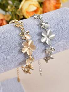 1 件女孩优雅花卉串珠手链，可调节时尚珠宝，适合女孩生日礼物