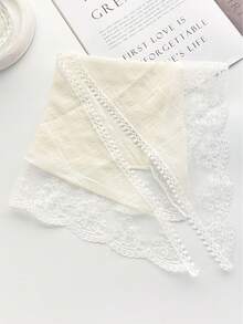 女士头巾 1 件女士蕾丝三角围巾头巾发饰，简约时尚优雅休闲可爱甜美涤纶材质时尚纯色荷叶边蕾丝边头带，日常通勤时尚配饰发饰围巾发饰秋季配饰