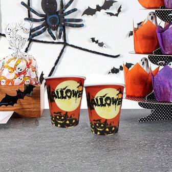 10/20 Pieces Of 9oz Disposable Paper Cups, Hot/Cold Drink Cups, Halloween Paper Cups, Bathroom, Restaurant Party, Disposable Coffee Cups Halloween Decoration Supplies