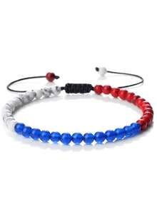 1 件国旗色手工编织手链，配彩色石珠，可调节，时尚手链