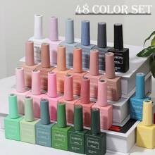 Set de 48 piezas de esmalte de uñas en gel de 15ml, serie de 48 colores con acabado brillante de otoño. Esmalte semipermanente con brillo y lentejuelas. Set de kit de arte de uñas con esmalte UV, todo en un solo color por frasco, para manicura y diseño de uñas.