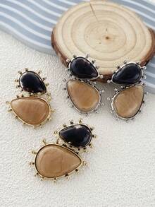 1 Par de Pendientes Colgantes de Resina con Diseño Geométrico Barroco Retro, Accesorios de Fiesta/Regalo para Mujer - Pendientes geométricos de resina - Ver 2