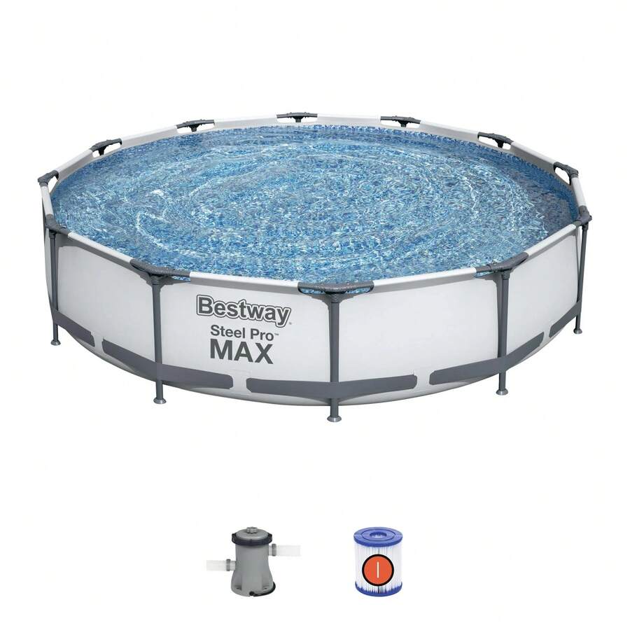 Bestway 56061US 12-Foot By 30-Inch Steel Pro Round Frame Swimming Pool Set - グレー - チェックする 1