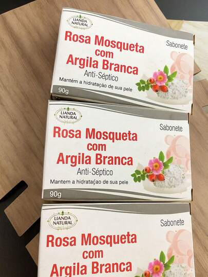 Kit Sabonete Rosa Mosqueta com Argila Branca – 3 unidades de 90g