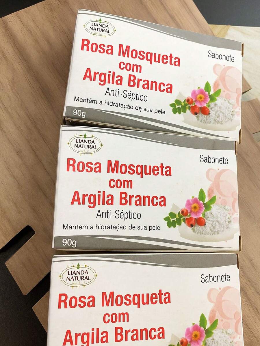 Kit Sabonete Rosa Mosqueta com Argila Branca – 3 unidades de 90g - Rosa chiclete - Visão 1