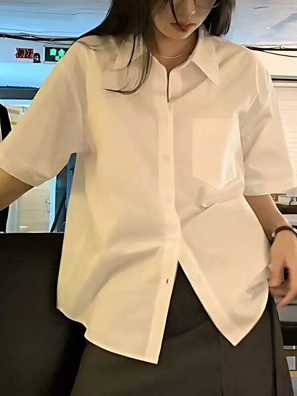 Teen Girls' Back To School Short Sleeve Polo Collar White Shirt