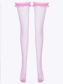 1 par de calcetines largos sexis de encaje con diseño de flores para mujer, rosados y lindos, hasta la rodilla, ideal para cosplay, uniformes, escolares, estilo Lolita, medias altas hasta el muslo