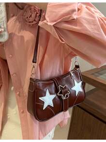 Geantă crossbody casual Y2K pentru femei, decor stele, curea reglabilă, geantă de umăr, geantă tote, capacitate mare, stil retro, potrivită pentru naveta