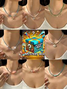 Surprise Pendant Necklace Blind Box, Includes 30 Styles Of Resin Necklace Charms, 1 Random Starfish Necklace Suitable For Men, Women, Kids, Family, Friends, Teacher Gifts, Mystery Gift Box, Holiday Gift, Vacation Edition Random