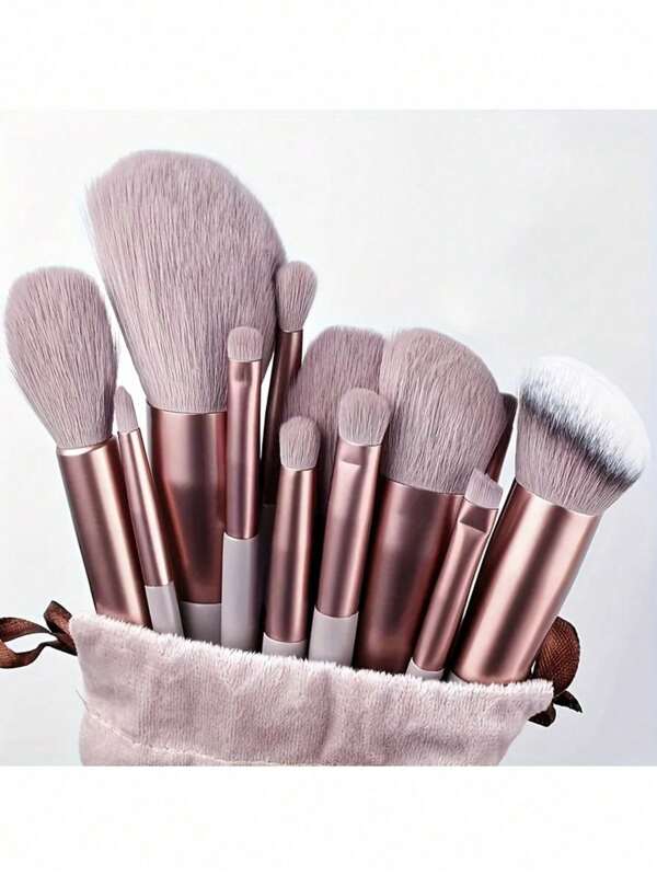 13-Piece Hypoallergenic Makeup Brush Set With Travel Bag - Including Blush, Foundation, Eyeshadow, Eyebrow And Lip Brushes | Professional For Beginners | Suitable For All Skin Types