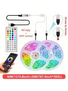 131英尺/100英尺/32.8英尺LED灯带，电视LED背光灯，5050 RGB LED灯带，带USB接口，可同步变色，可通过44键遥控器/App控制，适用于家居装饰、卧室、圣诞派对、节日房间装饰、家庭聚会等场合。 - 白色44鍵控制器-APP control - 查看 19