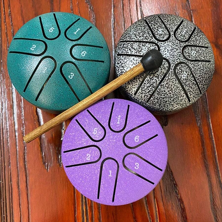 Mini 3 Inch Steel Tongue Drum, Ethereal Drum, Carbon Steel Hand Drum, Portable Mini Iron Drum, Includes Drum Mallets, Music Book, Suitable For Beginners, Gift For Music Lovers, Applicable For Camping, Meditation Or Yoga, Crisp Tone, Relaxing And Stress-Relieving
