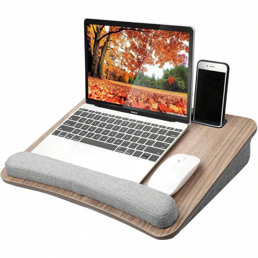 HUANUO Portable Lap Laptop Desk With Pillow Cushion, Fits Up To 15.6 Inch Laptop, With Anti-Slip Strip & Storage Function For Home Office Students Use As Computer Laptop Stand, Book Tablet