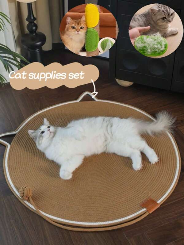 1 pieza Almohadilla extra grande y gruesa para rascar gatos, Esterilla rascadora de masaje 2 en 1 con bola colgante, Protege muebles, sofá, Material de cuerda de algodón tejido duradero y transpirable, Cómodo para que los gatos y perros pequeños rasquen, descansen y jueguen