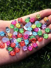 30pcs Lady Bug Garden Decor, Landscape Figurines For Succulent Pot, Wooden Craft Insect DIY Accessories,Cartoon Simulation Beetle Shaped Mixed Resin Patch