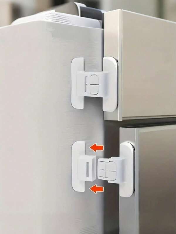 4pcs Refrigerator Door No Drilling Needed, Easy Installation, Safe Refrigerator And Drawer Locks - Anti-Open, Automatic Lock Safety, Ensure Drawers And Storage Boxes Safely Closed, Safety Lock Device, Metal Surface, Suitable For Refrigerator Doors, Refrigerator Door Safety Lock, No Hole Refrigerator Closer, Refrigerator Anti-Open Safety Lock, Water Dispenser Safety Lock, Suitable For Refrigerator, Water Dispenser, Drawers, Kitchen, Living Room, Room Small Gadgets. Buckle And Lock, Buckle/Lock (Random Color And Style)