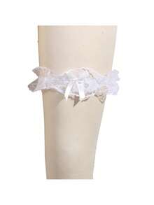 1pc Fashionable Lace Princess Style Thigh Ring & Garter Belt Set With Neck Collar, Leg Decor, Elegant Bridal Lace Garter With Satin Bowknot, Thigh Ring For Bridal Gown, Weddings, Party And Everyday Wear - Pink - View 10