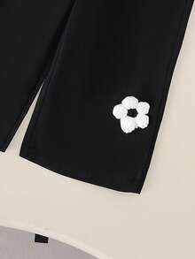 2pcs Toddler Girls Floral Knit Cardigan Jacket + Wide Leg Pants Children's Outfit, Spring/Autumn - Black and White - View 7