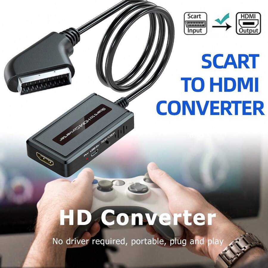 NetHong SCART To H.DMI Converter Adapter Composite Audio Video Adapter DVD SKYBOX 1080P - Black - View 1