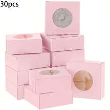 30 Pcs Foldable Kraft Paper Box With Round Clear Window Square Favor Box For Wedding Party Birthday Anniversary