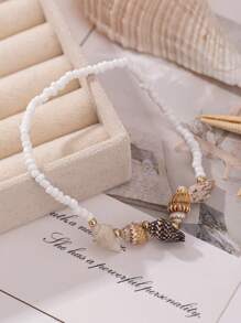 Conjunto de 3 peças de tornozeleiras femininas com pingentes simples de concha e estrela do mar, joias minimalistas estilo praia para uso diário e viagens (concha, estrela do mar, concha, cor aleatória)
