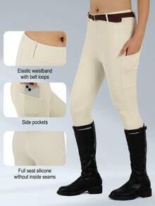 BEROY Women Horse Riding Pants Silicone Full Seat Breeches Equestrian Schooling Horseback Riding Tights Pockets - Beige - View 1