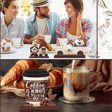 6pcs Set 2D Thicker Wooden Coffee Bar Decor Signs - Coffee Bar Accessories, Farmhouse Daily, Rustic Dining Table Center Piece, Suitable For Home Kitchen Decor In Multiple Rooms