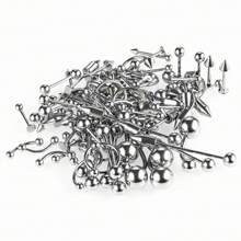 Juego de 85 piezas: aros de ombligo, anillos de nariz de herradura, pendientes, joyas de perforación corporal unisex que incluyen aros de nariz largos simples de acero inoxidable, aretes para cejas y labios