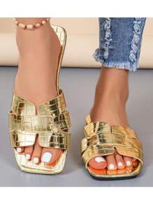 Eleganti e alla moda sandali infradito da donna, nuovi sandali con stampa coccodrillo a punta quadrata e fascia, sandali versatili da donna per primavera/estate