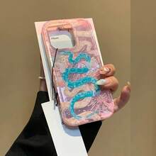 Funda para teléfono móvil con diseño de serpiente, fuegos artificiales y purpurina, estilo lujoso y con patrón de glaciar. Compatible con phone 16, 15, 14, 13, 12, 11 Pro, X, XS y 16 Plus. - Blanco - Ver 5