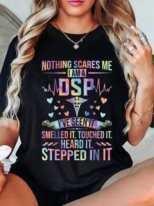 Plus Size DSP Nurse T-Shirt Women Casual Short Sleeve Round Neck Tee With Bold Medical Graphic Design Vibrant Geometric Patterns Inspirational Quote Comfort Stretch Fabric Machine Washable For Healthcare Professionals Everyday Comfort Relaxed Fit Shirt Stretchable Material Nurse Accessories Women Size L-3XL 4XL 5XL - màu đen - Xem 2