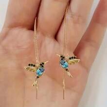 1pc Exquisite Hummingbird Design Faux Gem Drop Earrings, Elegant And Cute Style Women's Delicate Gift