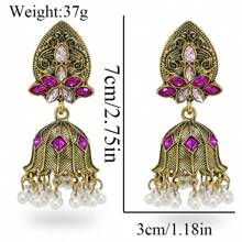 1 Pair Of Zinc Alloy Retro And Fashionable Women's Earrings With Colored Water Rhinestones Imitating Pearls, Classic Stud Earrings, Colored Rhinestone Birdcages, And Heavily Crafted Stud Earrings For Daily Use, Parties, And Vacations