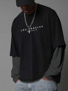 男士宽松针织套头长袖拼色卫衣，适合朋友、丈夫、男朋友的礼物，男士长袖休闲卫衣，男朋友的礼物，男士卫衣，男士卫衣，男士毛衣 - 黑色 - 查看 1