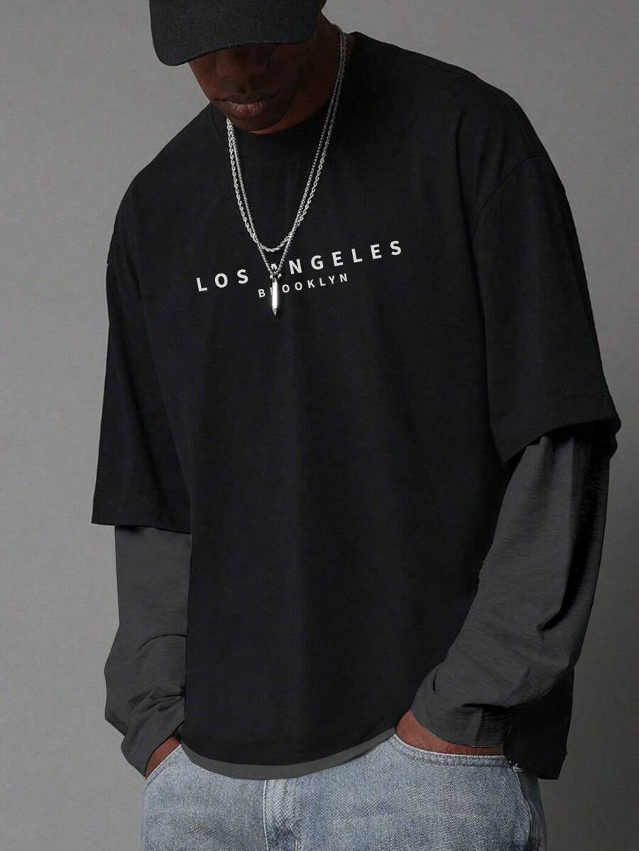 男士宽松针织套头长袖拼色卫衣，适合朋友、丈夫、男朋友的礼物，男士长袖休闲卫衣，男朋友的礼物，男士卫衣，男士卫衣，男士毛衣 - 黑色 - 查看 1