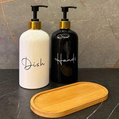 2pcs 17 Oz Hand Soap Dispenser Empty Lotion Pump Bottles, Refillable Liquid Dish Soap Bottles For Bathroom, Kitchen Sink, White Black