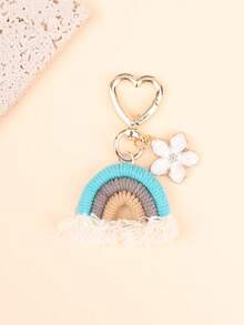 1 件女式北欧风格彩虹 Macrame 钥匙扣吊坠带花卉流苏时尚包饰背包装饰钥匙扣适用于包包汽车配件女士