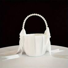 1/2 piezas Cestas para niña de las flores para boda, estilo occidental, cestas de satén color marfil con moño, suministros para boda de estilo occidental, cestas para lanzar flores para la novia y las damas de honor