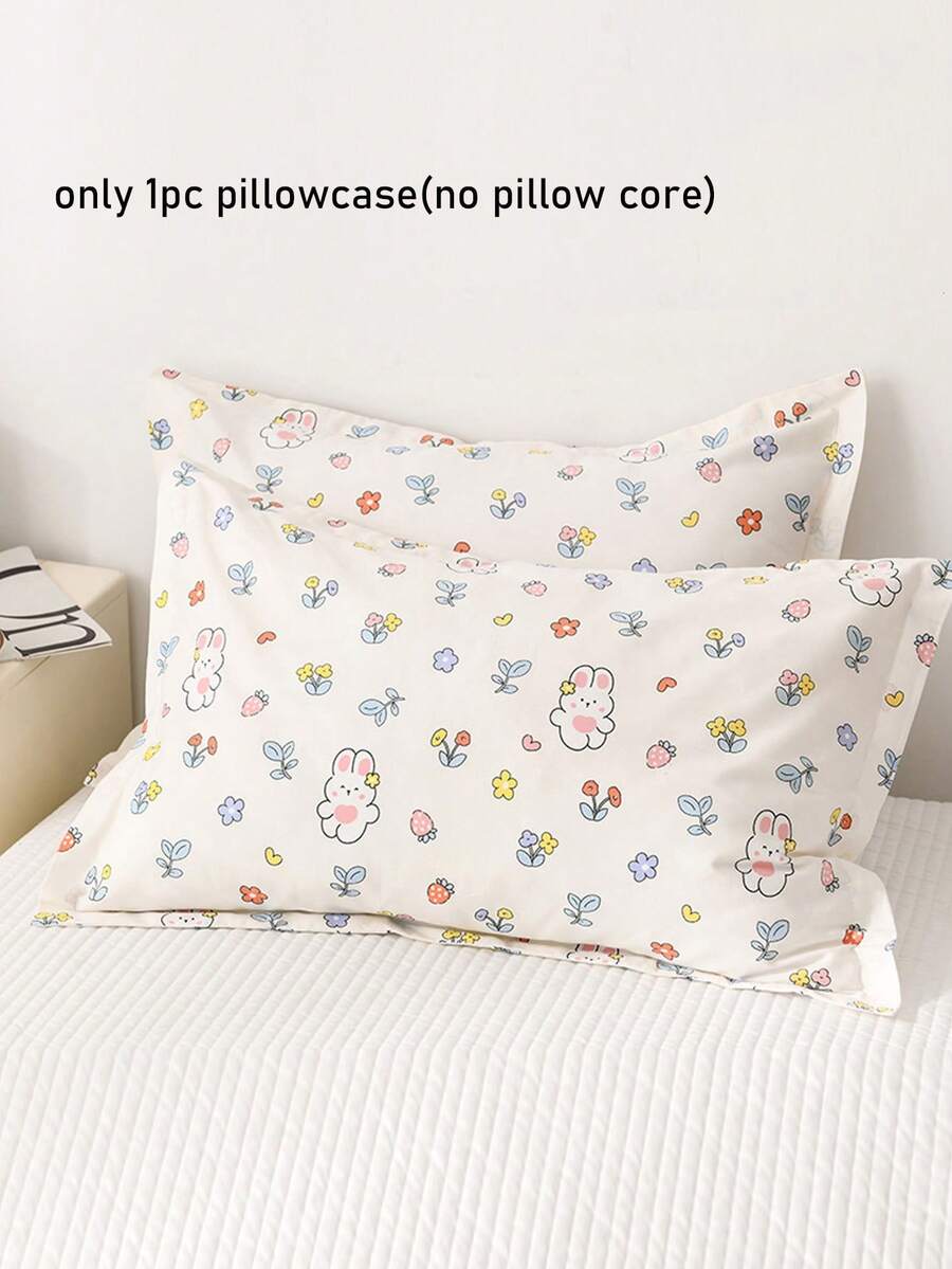 1pc Purple Rabbit, Bowknot, Small Floral Pattern Pillowcase, Breathable Envelope Style Pillowcase, Cartoon Cute Print Pillowcase, Suitable For Children And Teenagers, All Season, Various Cartoon Designs