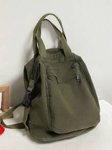 水洗时尚女士休闲帆布背包，多功能女士背包，学生背包，单肩包，多口袋，购物背包，女包 - 綠色 - 查看 4
