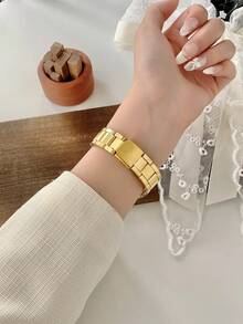 1 件优雅弹性腰带女士金色表带数字表盘石英腕表，适合日常佩戴和社交聚会